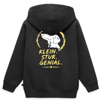 Klein. Stur. Genial. Hund-Logo - Kinder Premium Organic Zip Hoodie - Schwarz - Hinten - AI Model Kid Male (0cm)