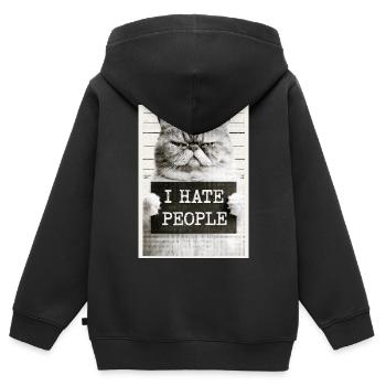 GrimmigerKater I HATE PEOPLE - Kinder Premium Organic Zip Hoodie - Schwarz - Hinten - AI Model Kid Male (0cm)