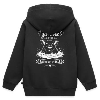 Zu kurz fürs Saubere Ställe - Kinder Premium Organic Zip Hoodie - Schwarz - Hinten - AI Model Kid Male (0cm)