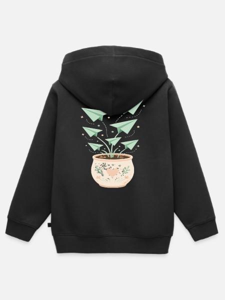 Wachsende Origami-Luftpflanzen - Kinder Premium Organic Zip Hoodie - Schwarz