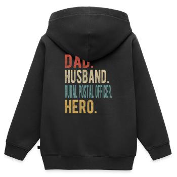 Livraison du courrier rural Père Mari Héros - Sweat Premium à capuche zippé enfant bio - noir - Dos - AI Model Kid Male (0cm)
