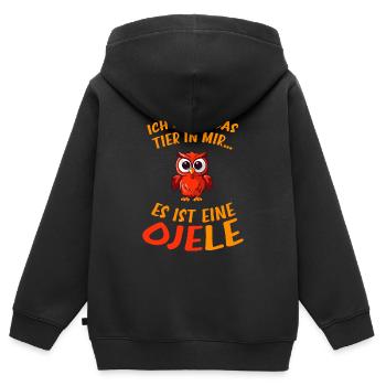 Ich spüre das Tier in mir Es ist eine Ojele - Eule - Kinder Premium Organic Zip Hoodie - Schwarz - Hinten - AI Model Kid Male (0cm)