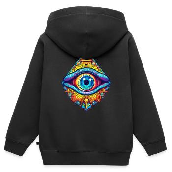 Protection oculaire omnisciente symbole mysticisme occulte - Sweat Premium à capuche zippé enfant bio - noir - Dos - AI Model Kid Male (0cm)