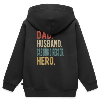 Directeur de casting Papa Mari Héros - Sweat Premium à capuche zippé enfant bio - noir - Dos - AI Model Kid Male (0cm)