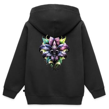 Fleur de Lys, Lilie, Mardi Gras, Frankreich Wappen - Kinder Premium Organic Zip Hoodie - Schwarz - Hinten - AI Model Kid Male (0cm)