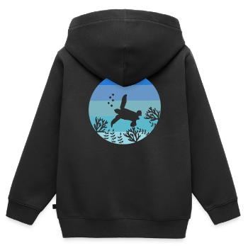 Ocean Animal Sea Creature Gift Tortue Rétro - Sweat Premium à capuche zippé enfant bio - noir - Dos - AI Model Kid Male (0cm)