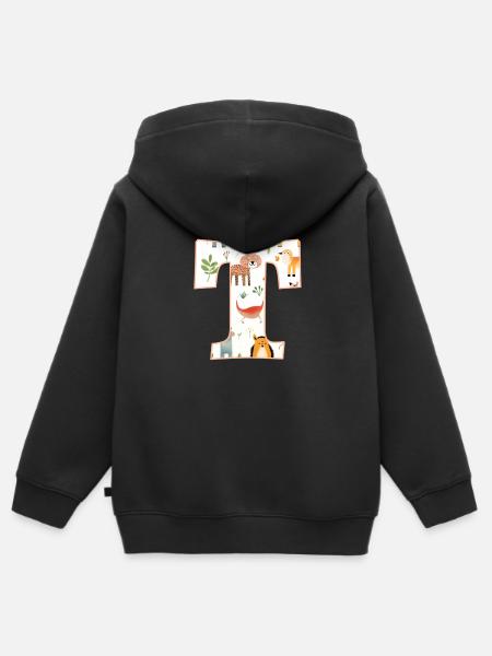Buchstabe T, Monogramm, Tiermuster - Kinder Premium Organic Zip Hoodie - Schwarz