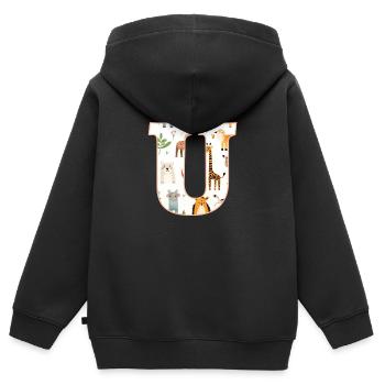 Buchstabe U, Monogramm, Tiermuster - Kinder Premium Organic Zip Hoodie - Schwarz - Hinten - AI Model Kid Male (0cm)