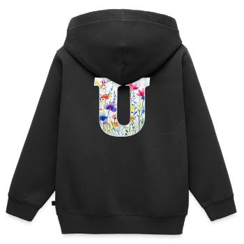 Buchstabe U, Monogramm, Blumenmuster - Kinder Premium Organic Zip Hoodie - Schwarz - Hinten - AI Model Kid Male (0cm)