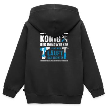 König der Handwerker | Handwerk Baustelle Geschenk - Kinder Premium Organic Zip Hoodie - Schwarz - Hinten - AI Model Kid Male (0cm)