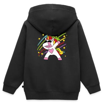 Tamponner, licorne - Sweat Premium à capuche zippé enfant bio - noir - Dos - AI Model Kid Male (0cm)