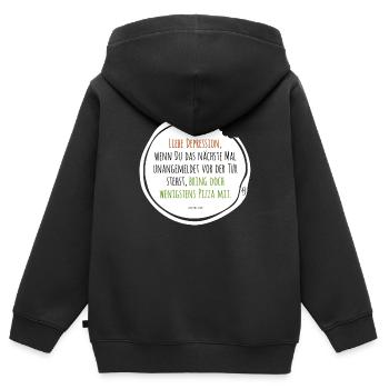 Depression Pizza - Kinder Premium Organic Zip Hoodie - Schwarz - Hinten - AI Model Kid Male (0cm)