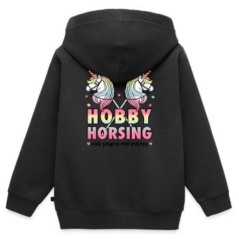 Hobby horsing - Kinder Premium Organic Zip Hoodie - Schwarz - Hinten - AI Model Kid Male (0cm)