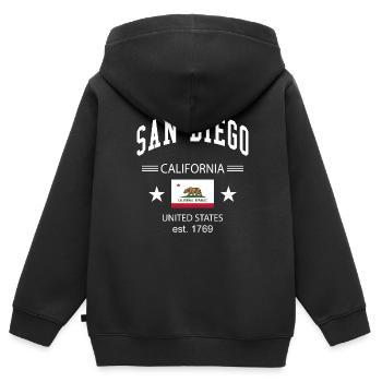 San Diego - Sweat Premium à capuche zippé enfant bio - noir - Dos - AI Model Kid Male (0cm)