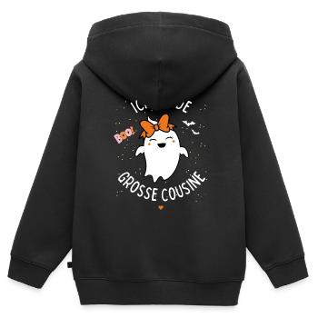 Ich werde große Cousine Halloween Herz Mädchen - Kinder Premium Organic Zip Hoodie - Schwarz - Hinten - AI Model Kid Male (0cm)