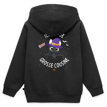 Ich werde große Cousine Halloween Herz Mädchen - Kinder Premium Organic Zip Hoodie - Schwarz - Hinten - AI Model Kid Male (0cm)