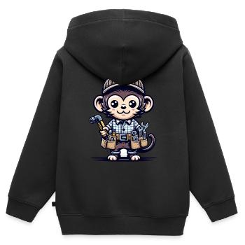 Cute Monkey Craftsman - Kids Premium Organic Zip-up Hoodie - black - Back - AI Model Kid Male (0cm)