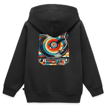 retro Plattenspieler Musik LP Vinyl Record Old - Kinder Premium Organic Zip Hoodie - Schwarz - Hinten - AI Model Kid Male (0cm)