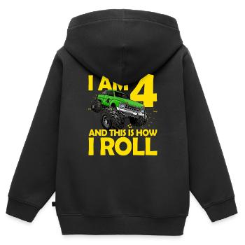 4th Birthday Gift 4 Years Monster Truck - Kids Premium Organic Zip-up Hoodie - black - Back - AI Model Kid Male (0cm)