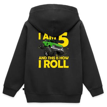 5th Birthday Gift 5 Years Monster Truck - Kids Premium Organic Zip-up Hoodie - black - Back - AI Model Kid Male (0cm)