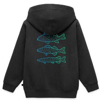 Poisson prédateur Pêche Polygone Perche Brochet - Sweat Premium à capuche zippé enfant bio - noir - Dos - AI Model Kid Male (0cm)