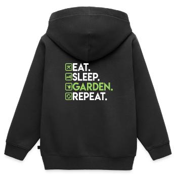 Eat Sleep Garden Repeat - Idée de jardinage - Sweat Premium à capuche zippé enfant bio - noir - Dos - AI Model Kid Male (0cm)