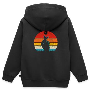 K-Pop Heart Symbole de la main K-Drama Pop coréenne - Sweat Premium à capuche zippé enfant bio - noir - Dos - AI Model Kid Male (0cm)
