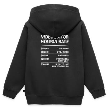 Tarif horaire de l’éditeur vidéo | Cadeau vidéaste drôle - Sweat Premium à capuche zippé enfant bio - noir - Dos - AI Model Kid Male (0cm)