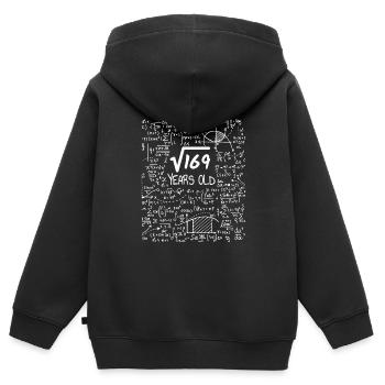 Racine carrée de 169 : 13 ans, 13e anniversaire - Sweat Premium à capuche zippé enfant bio - noir - Dos - AI Model Kid Male (0cm)