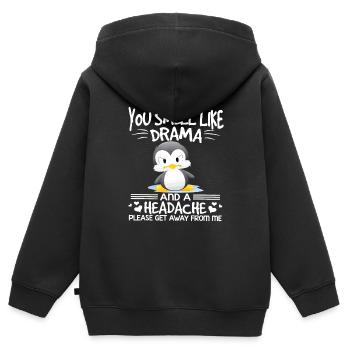 Du riechst nach Drama und Kopfschmerzen - Kinder Premium Organic Zip Hoodie - Schwarz - Hinten - AI Model Kid Male (0cm)