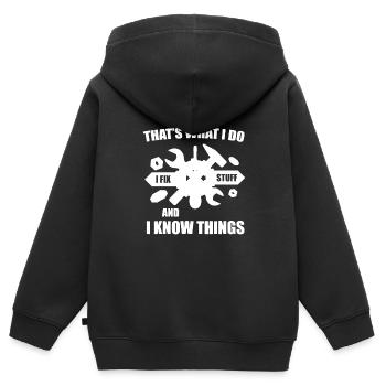 Das ist es, was ich tue, ich repariere Dinge und ich weiß Dinge - Kinder Premium Organic Zip Hoodie - Schwarz - Hinten - AI Model Kid Male (0cm)