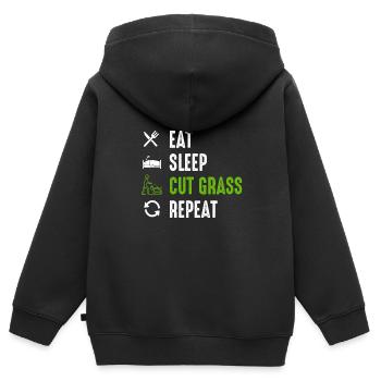 Eat Sleep Cut Gras - Landschaftsbau Outfit Geschenk - Kinder Premium Organic Zip Hoodie - Schwarz - Hinten - AI Model Kid Male (0cm)
