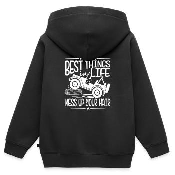 Meilleures choses La vie gâche vos cheveux Été amusant - Sweat Premium à capuche zippé enfant bio - noir - Dos - AI Model Kid Male (0cm)