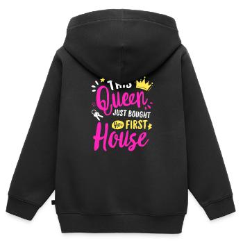 Nouveau propriétaire 2023 Fille de pendaison de crémaillère pour une nouvelle maison - Sweat Premium à capuche zippé enfant bio - noir - Dos - AI Model Kid Male (0cm)