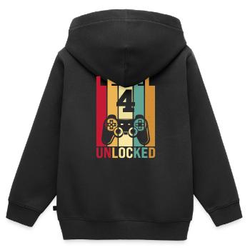 Vier 4 Jahre 4 Geburtstagskind Sohn Lustiger Spieler 4. Jahre - Kinder Premium Organic Zip Hoodie - Schwarz - Hinten - AI Model Kid Male (0cm)
