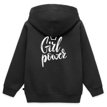 Reine du Girl Power! Anniversaire de cadeau féministe fort - Sweat Premium à capuche zippé enfant bio - noir - Dos - AI Model Kid Male (0cm)