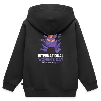 International Women’s, 8 mars La JIF embrasse l’équité - Sweat Premium à capuche zippé enfant bio - noir - Dos - AI Model Kid Male (0cm)