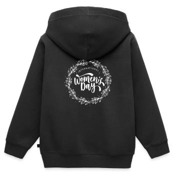 Journée internationale de la femme JIF 2023 8 mars Floral - Sweat Premium à capuche zippé enfant bio - noir - Dos - AI Model Kid Male (0cm)
