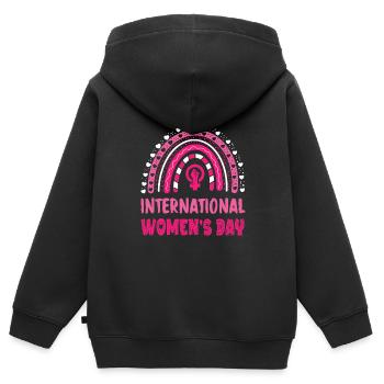 8 mars Bonne Journée de la femme - International Women’s - Sweat Premium à capuche zippé enfant bio - noir - Dos - AI Model Kid Male (0cm)