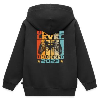 Uncle Level Unlocked 2023 Baby Announcement Uncle - Kids Premium Organic Zip-up Hoodie - black - Back - AI Model Kid Male (0cm)