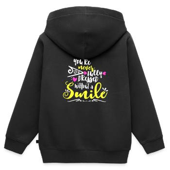 You're Never Fully Dressed Without A Smile - Kids Premium Organic Zip-up Hoodie - black - Back - AI Model Kid Male (0cm)