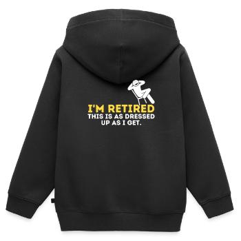 Ich bin im Ruhestand, das ist so verkleidet, wie ich bekomme, Opa - Kinder Premium Organic Zip Hoodie - Schwarz - Hinten - AI Model Kid Male (0cm)