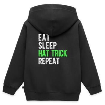 Essen, Schlafen, Hattrick, Wiederholung Cooler Eishockey-Fan - Kinder Premium Organic Zip Hoodie - Schwarz - Hinten - AI Model Kid Male (0cm)