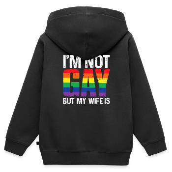 Je ne suis pas gay mais ma femme est drôle LGBT arc-en-ciel - Sweat Premium à capuche zippé enfant bio - noir - Dos - AI Model Kid Male (0cm)
