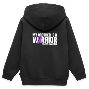Mein Bruder ist ein Krieger Purple Ribbon Epilepsie - Kinder Premium Organic Zip Hoodie - Schwarz - Hinten - AI Model Kid Male (0cm)
