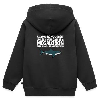 Sei immer du selbst, es sei denn, du kannst ein Megalodon sein - Kinder Premium Organic Zip Hoodie - Schwarz - Hinten - AI Model Kid Male (0cm)