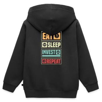 Finanzielle Freiheit, Unabhängigkeit, Essen, Schlafen, Investieren - Kinder Premium Organic Zip Hoodie - Schwarz - Hinten - AI Model Kid Male (0cm)
