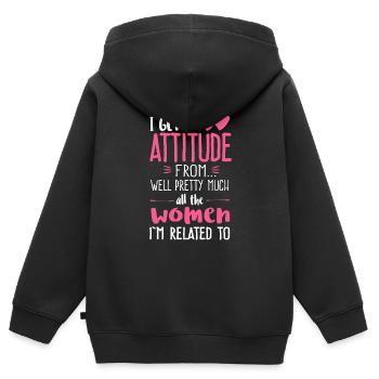Je reçois mon attitude des femmes dans ma vie Sassy - Sweat Premium à capuche zippé enfant bio - noir - Dos - AI Model Kid Male (0cm)