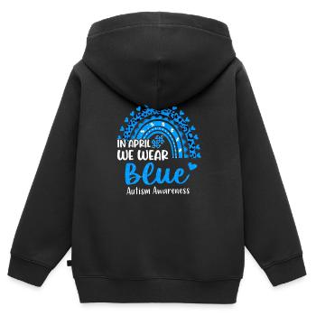 Rainbow Autism En avril, nous portons l’autisme bleu - Sweat Premium à capuche zippé enfant bio - noir - Dos - AI Model Kid Male (0cm)