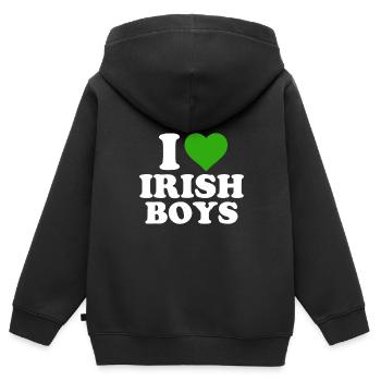 J’aime les garçons irlandais drôle Cœur de la Saint-Patrick - Sweat Premium à capuche zippé enfant bio - noir - Dos - AI Model Kid Male (0cm)